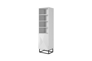 Shelving Unit Bookcase Asha 50cm, metal legs, high-gloss white