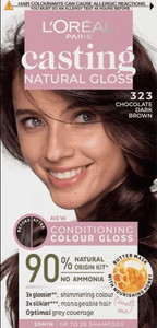 L'Oreal Casting Natural Gloss Permanent Hair Dye 323 Chocolate Dark Brown 90% Natural