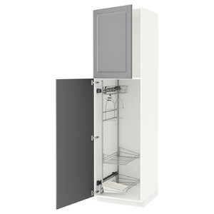 METOD High cabinet with cleaning interior, white/Bodbyn grey, 60x60x220 cm