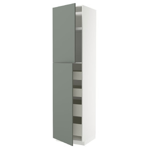 METOD / MAXIMERA Hi cab w 2 doors/4 drawers, white/Nickebo matt grey-green, 60x60x240 cm