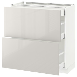 METOD / MAXIMERA Base cab with 2 fronts/3 drawers, white, Ringhult light grey, 80x37 cm
