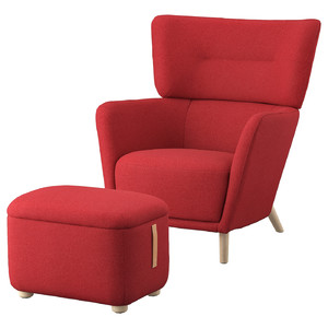 OSKARSHAMN Wing chair with footstool, Tonerud red
