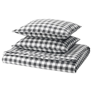 EKTANDVINGE Duvet cover and 2 pillowcases, anthracite white/check, 200x200/50x60 cm