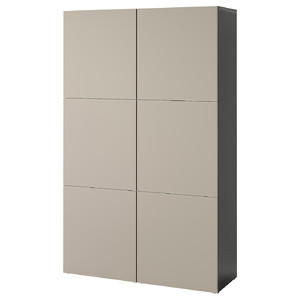 BESTÅ Storage combination with doors, black-brown/Lappviken light grey-beige, 120x42x193 cm