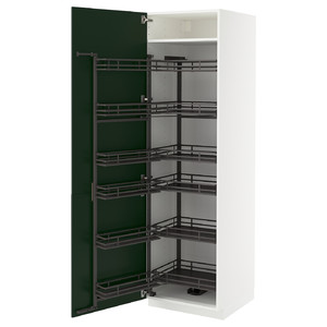 METOD High cabinet with pull-out larder, white/Havstorp deep green, 60x60x200 cm