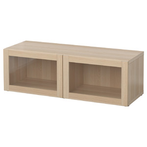 BESTÅ Shelf unit with glass doors, Sindvik white stained oak effect, 120x40x38 cm