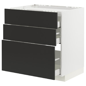 METOD / MAXIMERA Base cab f hob/3 fronts/3 drawers, white/Nickebo matt anthracite, 80x60 cm