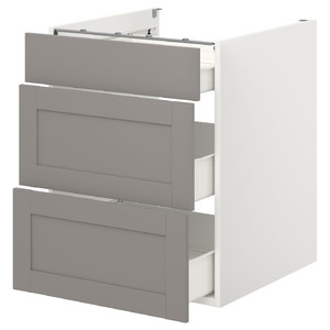 ENHET Base cb w 3 drawers, white, grey frame, 60x60x75 cm
