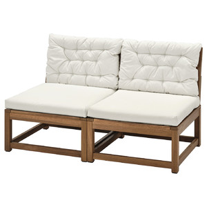 NÄMMARÖ 2-seat modular sofa, outdoor, light brown stained/Kuddarna light grey-beige