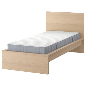 MALM Bed frame with mattress, white stained oak veneer/Valevåg medium firm, 90x200 cm