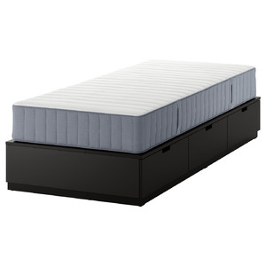 NORDLI Bed frame with storage and mattress, anthracite/Valevåg medium firm, 90x200 cm