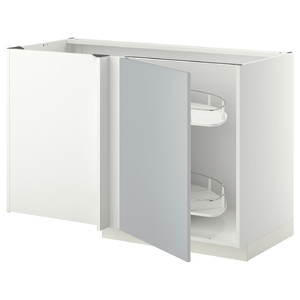 METOD Corner base cab w pull-out fitting, white/Veddinge grey, 128x68 cm