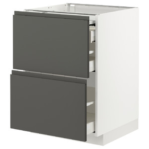 METOD / MAXIMERA Bc w pull-out work surface/3drw, white/Voxtorp dark grey, 60x60 cm