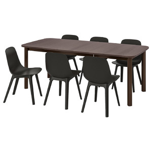 STRANDTORP / ODGER Table and 6 chairs, brown/anthracite, 150/205/260 cm