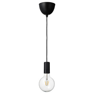 SUNNEBY / LUNNOM Pendant lamp with light bulb, black/clear glass
