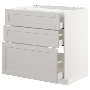 METOD / MAXIMERA Base cab f hob/3 fronts/3 drawers, white/Lerhyttan light grey, 80x60 cm