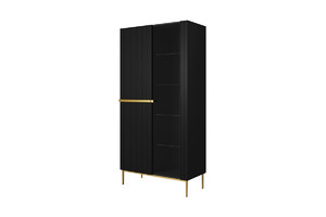 High Cabinet Display Cabinet Nicole, matt black, gold legs