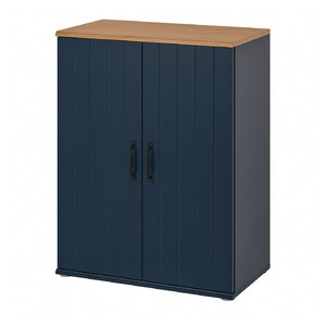 SKRUVBY Cabinet with doors, black-blue, 70x90 cm