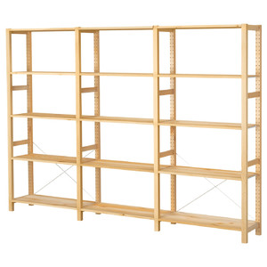 IVAR 3 sections/shelves, pine, 259x30x179 cm