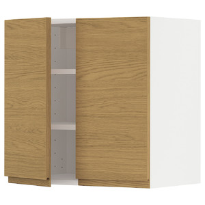 METOD Wall cabinet with shelves/2 doors, white/Voxtorp oak effect, 60x60 cm