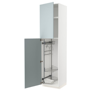 METOD High cabinet with cleaning interior, white/Kallarp light grey-blue, 60x60x240 cm