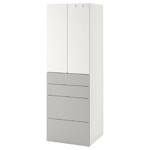 SMÅSTAD / PLATSA Wardrobe, white grey/with 4 drawers, 60x57x181 cm