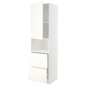 METOD / MAXIMERA Hi cab f micro w door/2 drawers, white/Vallstena white, 60x60x220 cm