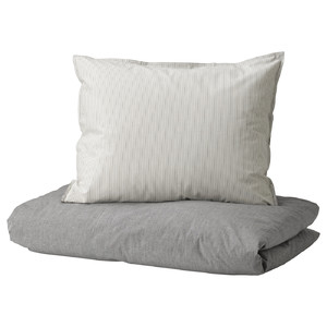 BLÅVINDA Quilt cover and 2 pillowcases, grey, 200x200 cm/50x60 cm