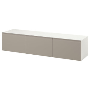 BESTÅ TV bench with doors, white/Hammarsmed beige, 180x42x38 cm