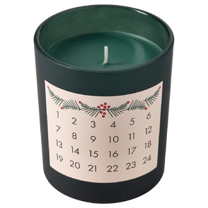 VINTERFINT Scented candle in glass, calendar/Five spices of winter green, 45 hr