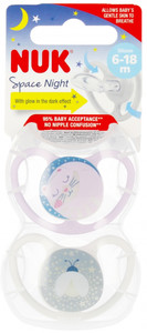 NUK Space Soother Pacifier Night 6-18m 2pcs, lilac/white