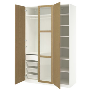 PAX / TONSTAD Wardrobe combination, white/oak veneer glass, 150x60x236 cm