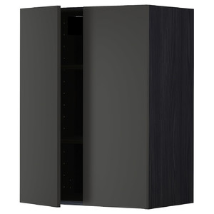 METOD Wall cabinet with shelves/2 doors, black/Nickebo matt anthracite, 60x80 cm