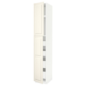 METOD / MAXIMERA Hi cab w 2 doors/4 drawers, white/Bodbyn off-white, 40x60x240 cm