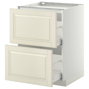 METOD / MAXIMERA Base cab f hob/2 fronts/2 drawers, white, Bodbyn off-white, 60x60 cm