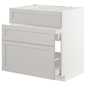 METOD/MAXIMERA Base cab f sink+3 fronts/2 drawers, white/Lerhyttan light grey, 80x60 cm