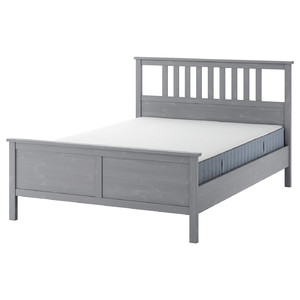 HEMNES Bed frame with mattress, grey stain/Valevåg firm, 160x200 cm