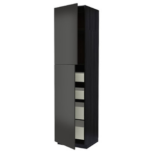 METOD / MAXIMERA Hi cab w 2 doors/4 drawers, black/Nickebo matt anthracite, 60x60x240 cm