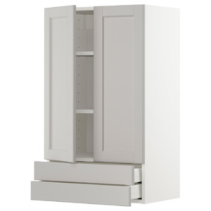METOD / MAXIMERA Wall cabinet w 2 doors/2 drawers, white/Lerhyttan light grey, 60x100 cm