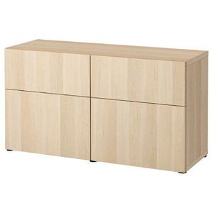 BESTÅ Storage combination w doors/drawers, white stained oak effect/Lappviken white stained oak effect, 120x42x65 cm