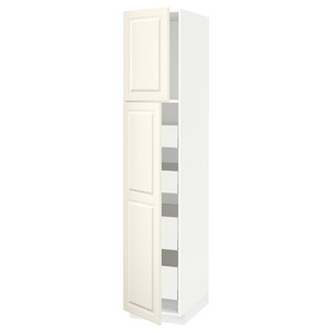 METOD / MAXIMERA Hi cab w 2 doors/4 drawers, white/Bodbyn off-white, 40x60x200 cm