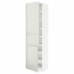 METOD High cabinet with shelves/2 doors, white/Ringhult light grey, 60x60x220 cm