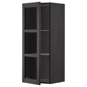 METOD Wall cabinet w shelves/glass door, black/Lerhyttan black stained, 40x100 cm