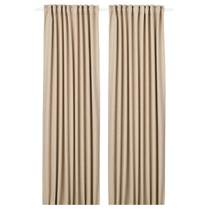 ANNAKAJSA Room darkening curtains, 1 pair, beige, 145x300 cm