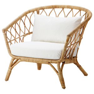 STOCKHOLM 2017 Armchair with cushion, rattan/Gräsbo white, 87x81x79 cm