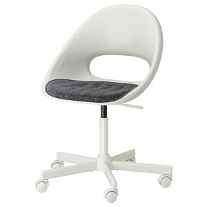 LOBERGET / MALSKÄR Swivel chair + pad, white/dark grey