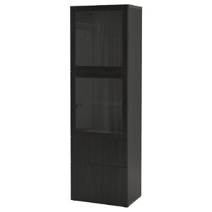 BESTÅ Storage combination w/glass doors, black-brown, Lappviken black-brown, clear glass, 60x42x192 cm