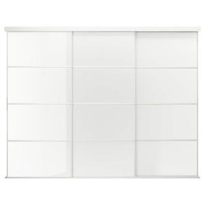 SKYTTA / FÄRVIK Sliding door combination, white/white glass, 301x240 cm