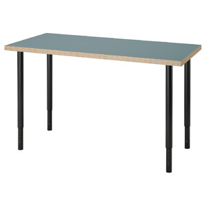 LAGKAPTEN / OLOV Desk, grey-turquoise/black, 120x60 cm