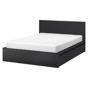 MALM Bed frame, high, w 2 storage boxes, black-brown, 160x200 cm